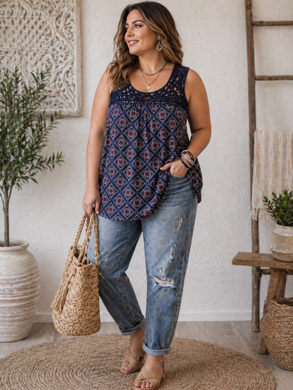 ✨ White Stag Crochet Detail Tank – Easy Boho Summer Style ✨